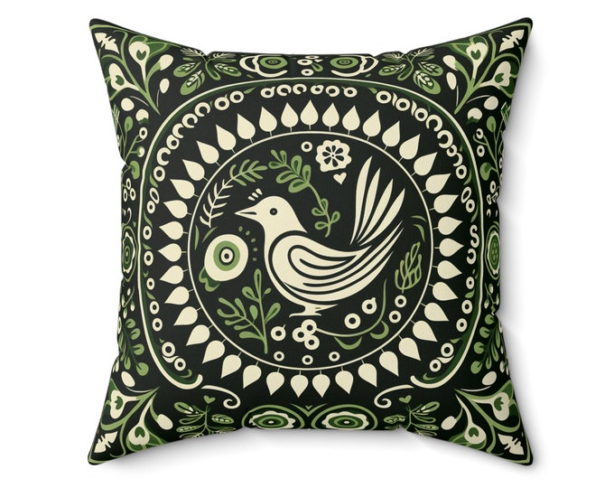 SCANDINAVIAN GREEN PILLOW, Scandinavian Folk Pillow, Scandinavian Room Decor, Scandinavian Home Accent