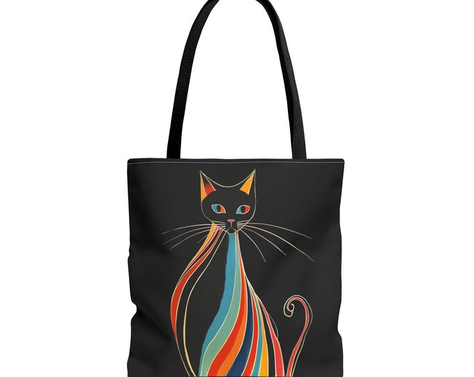 Sassy Cat Tote Bag, Cat Market Bag, 70s Retro Style Bag, Cat Reusable Bag,