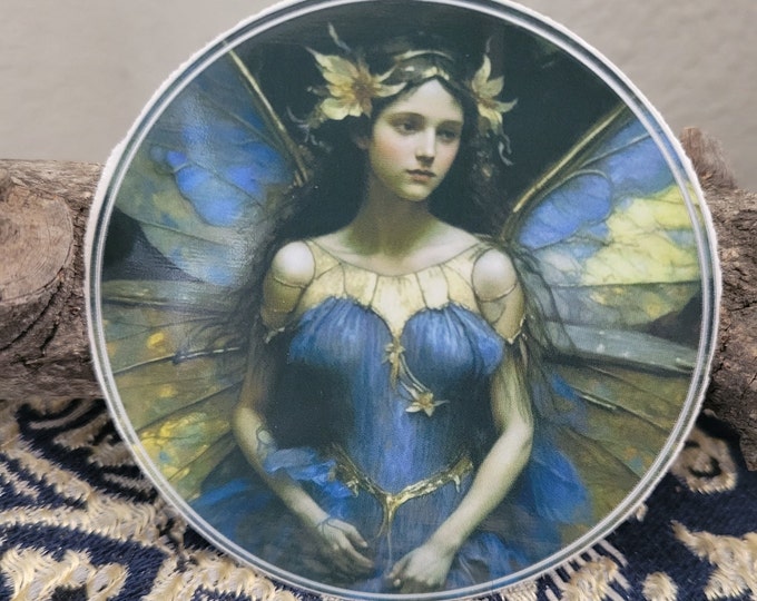 BLUE FAIRY PRINCESS Sticker - 3 inch (A30) -- Fairycore, Junk Journal, Fantasy, Magic, Cottagecore, Fairy Art, Vintage