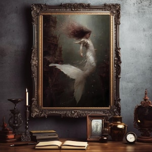 GOTHIC MERMAID ART (24 x 36), Mermaidcore Art, Fantasy Print, Siren Print, Whimsical Mermaid Print, Dark Mermaid, Fantasy Lover Gift for Her