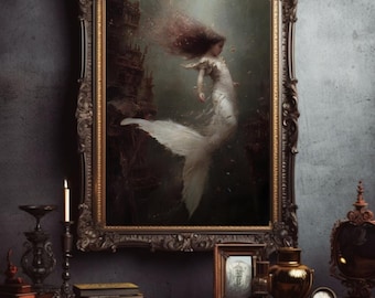 GOTHIC MERMAID ART (24 x 36), Mermaidcore Art, Fantasy Print, Siren Print, Whimsical Mermaid Print, Dark Mermaid, Fantasy Lover Gift for Her