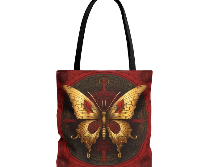 RED BUTTERFLY TOTE bag, Red Market Bag, Red Purse, Fairycore Purse, Cottagecore Purse, Boho Purse