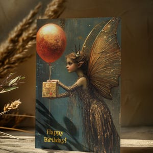 CARTÃO DE ANIVERSÁRIO DE FADA, Cartão postal de aniversário de fada, Cartão de aniversário de menina, Cartão postal de aniversário de fantasia, Cartão postal caprichoso, Cartão de aniversário mágico presente