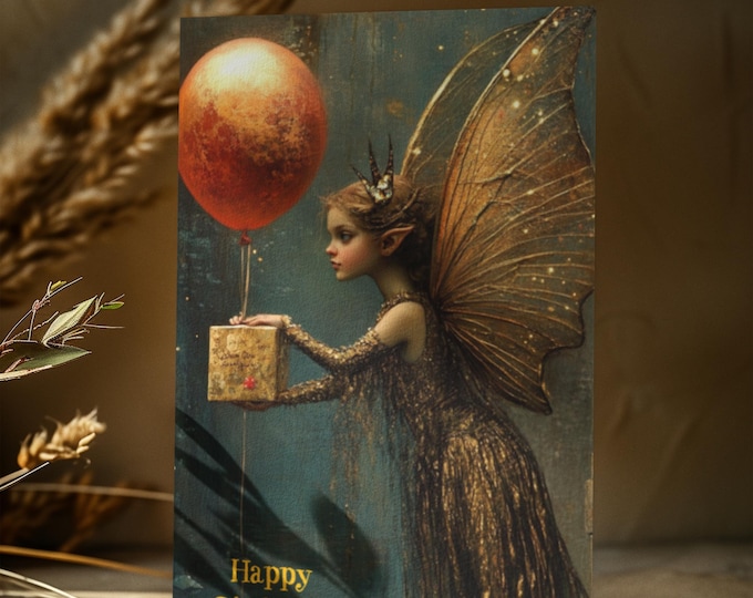 FAIRY BIRTHDAY CARD, Fairy Birthday Postcard, Girl's Birthday Card, Fantasy Birthday Card, Whimsical Postcard, Magical Birthday Card Gift