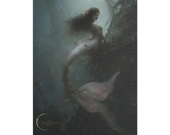 Meerjungfrau Art Print auf Satin Leinwand, Leinwanddruck - Wanddekoration, Meerjungfrau Liebhaber Geschenk, Ozean, Kunst, Hausdekor, Fantasy Kunst