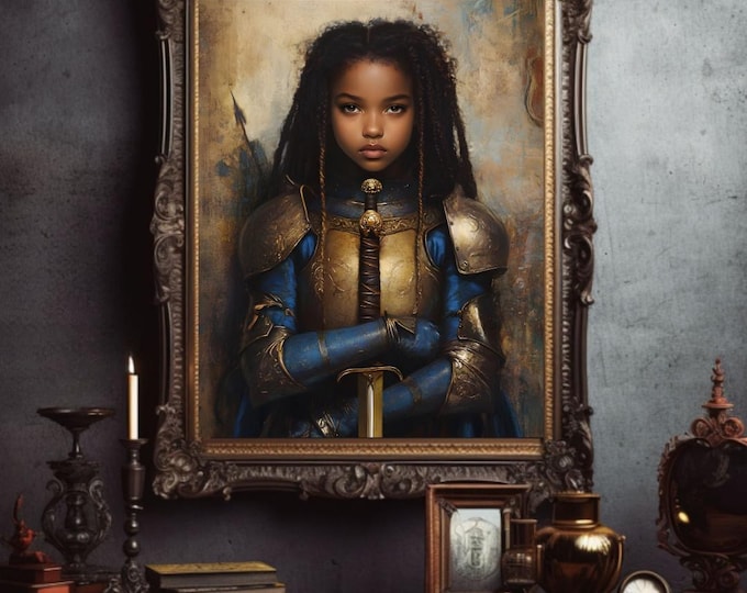 Knight Wall Art, Medieval Art, Black Girl Magic Art, Fantasy Art, Fairytale Art, Goblincore Art, Goblincore Wall Decor, Goblincore Print