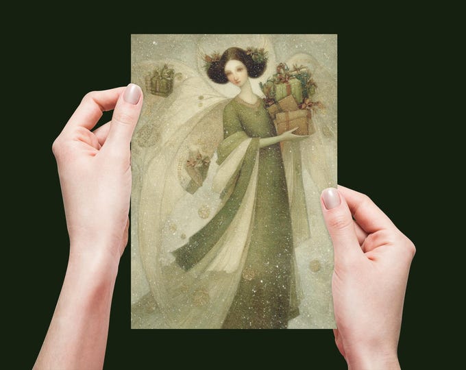 Whimsical FAIRY CHRISTMAS CARD (5 pack), Fairy Holiday Card (5 Pack) Whimsical Christmas Cards, Fantasy Christmas Cards, Angel Christmas
