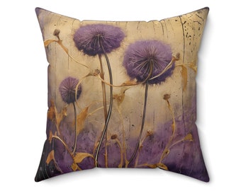 VIOLET DANDELION PILLOW, Violet Pillow, Wildflower Pillow, Boho Pillow, Cottagecore Pillow, Fairycore Pillow, Violet Cushion