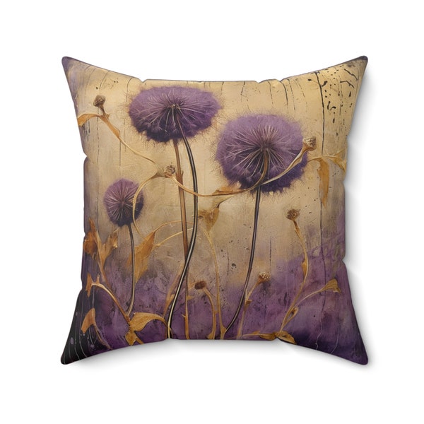 VIOLET DANDELION PILLOW, Violet Pillow, Wildflower Pillow, Boho Pillow, Cottagecore Pillow, Fairycore Pillow, Violet Cushion