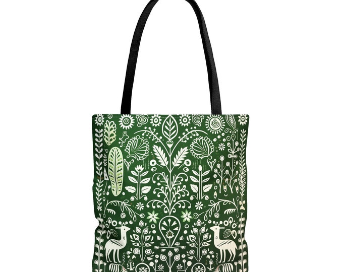 GREEN SCANDINAVIAN MARKET Bag, Green Tote Bag, Scandinavian Purse, Green Scandinavian Book Bag, Green Reusable Bag,
