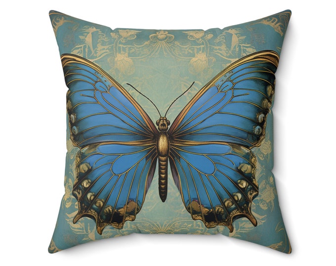 BLUE BUTTERFLY PILLOW (2 sizes!), Cottagecore Pillow, Fairycore Pillow, Cottagecore Cushion, Butterfly Home Accent, Butterfly Cushion