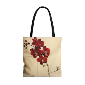 RED ORCHID TOTE bag Orchid Purse Orchid Market Bag Orchid Library Bag Orchid Reusable Bag, Cottagecore Tote bag Nature Lover Gift for Her