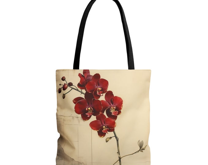 RED ORCHID TOTE bag Orchid Purse Orchid Market Bag Orchid Library Bag Orchid Reusable Bag, Cottagecore Tote bag Nature Lover Gift for Her