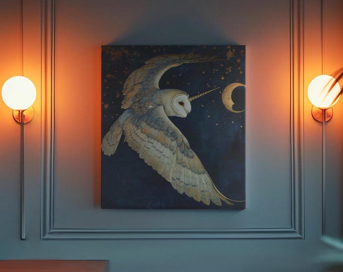 Gothic Unicorn Unicorn Wall Medieval Room Decor Owl Wall Art Fantasy Art Painting Fairytale Art Whimsical Room Accent Unicorn Gift Her