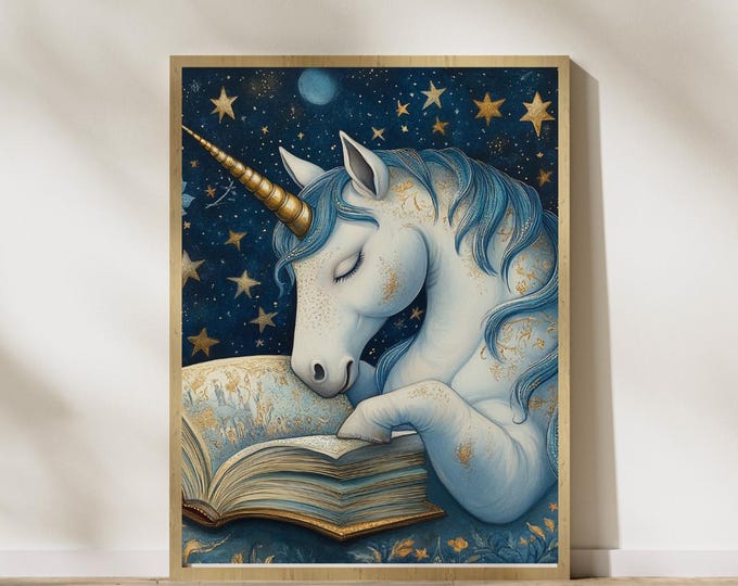Unicorn Wall Art, Kids Room Decor, Nursery Art, Fantasy Bedroom Art, Enchanted Storybook Art, Rainbow Unicorn Art, Gift for Her, Girls Room