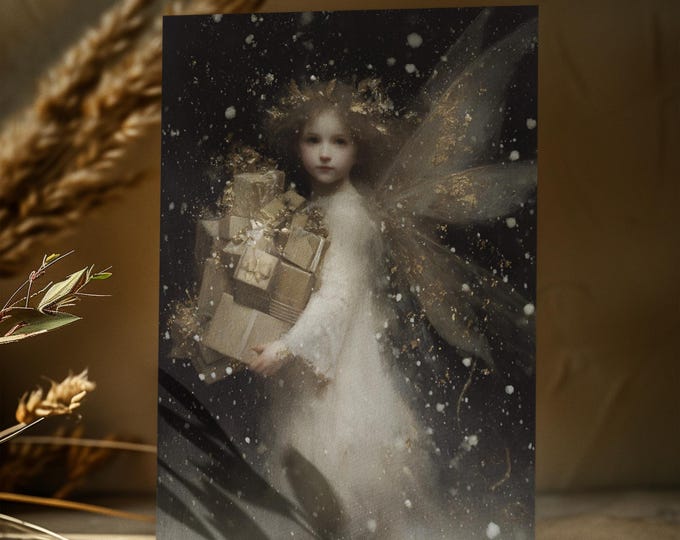 Fairy Angel Christmas Card | 5x7 One-Sided Holiday Card | Enchanted Angel Art Print | Fantasy Christmas Greeting | Magical Holiday Card
