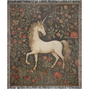 Unicorn Tapestry Woven Blanket -- (A4)), Unicorn Tapestry, Unicorn Throw, Fairytale Throw, Fantasy Blanket, Fantasy Throw, Mythical Blanket image 2