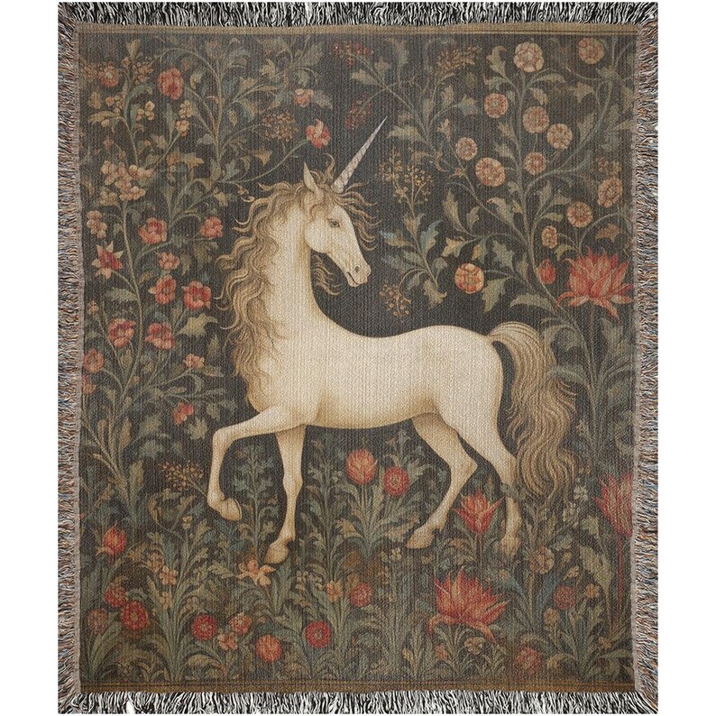Unicorn Tapestry Woven Blanket -- (A4)), Unicorn Tapestry, Unicorn Throw, Fairytale Throw, Fantasy Blanket, Fantasy Throw, Mythical Blanket image 2