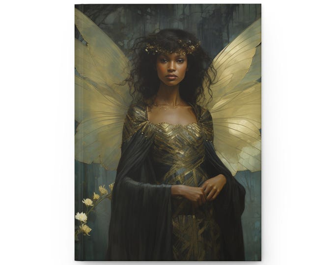 Golden Winged Fairy Hardcover Journal | Matte Fantasy Notebook, Ethereal Angeless Art