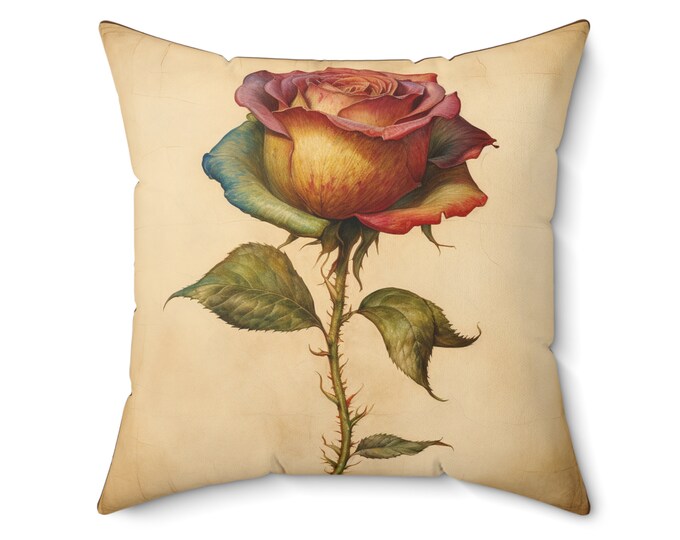 Rainbow Pillow Rose Pillow Rose Cushion Cottagecore Pillow Farmhouse Decor Fairycore Room Accent Rose Lover Botanical Pillow Gift for Her