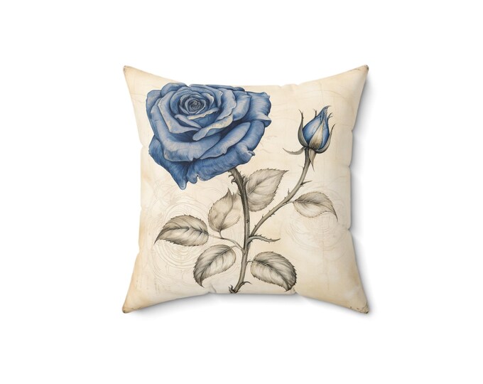 BLUE ROSE PILLOW, 2 sizes, Rose Pillow, Rose Cushion, Cottagecore Pillow, Fairycore Pillow, Cottagecore Cushion, Boho Pillow,