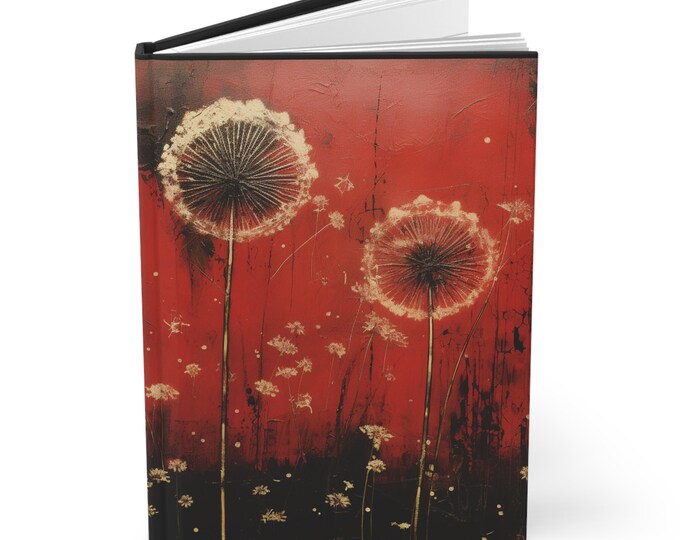 Red Dandelion Hardcover Notebook, Dandelion Book. Dandelion Notebook, Dandelion diary, Flower Journal, Flower Junk Journal, Fairycore Diary