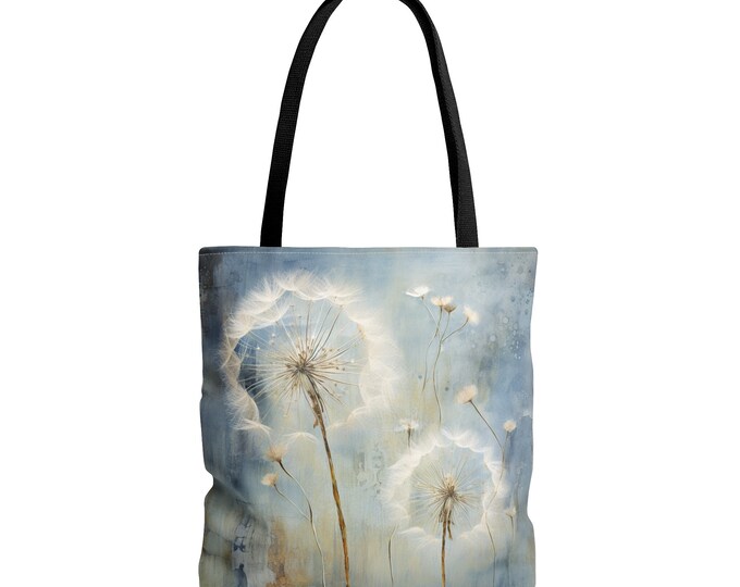 Blue Dandelion Tote bag (18 x 18), Dandelion Tote bag, Fae tote bag, Shabby Chic Tote, Maximalist Tote bag, Dandelion Purse, Wildflower bag