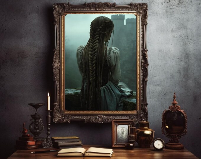 Rapunzel's Lament Wall Art, Medieval Art, Medieval Print, Gothic Print, Gothic Painting, Fairytale Room Decoration, Princess Gift for Her