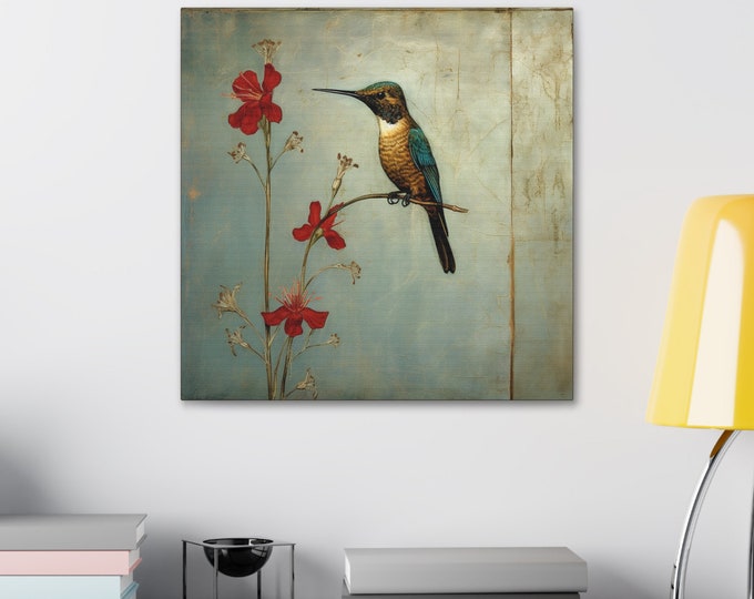 HUMMINGBIRD Classic Stretched Canvas (20 x 20), Hummingbird Home Decor, Hummingbird Room Accent