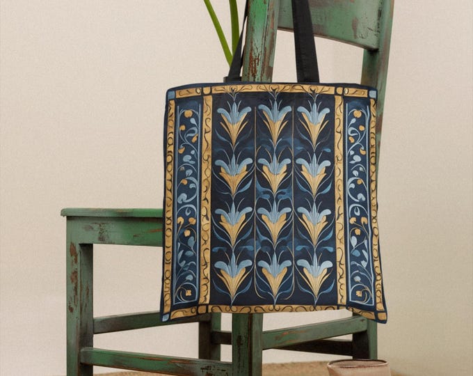 Art Deco BLUE TOTE BAG, Retro Shoulder Bag, Art Deco Tote, Vintage Shopping Tote, Trendy Beach Bag, Chic Carryall, Stylish Grocery Bag Gift