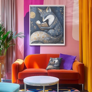 Clever Fox Reading Wall Art | Fox Home Decor | Nursery Decor | Kids Room Decor | Gift for Book Lovers, Animal Art | Whimsical Magical Art