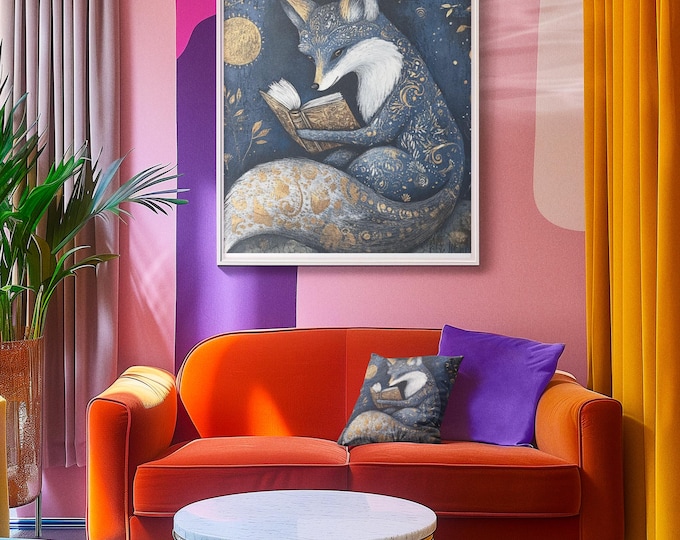 Clever Fox Reading Wall Art | Fox Home Decor | Nursery Decor | Kids Room Decor | Gift for Book Lovers, Animal Art | Whimsical Magical Art