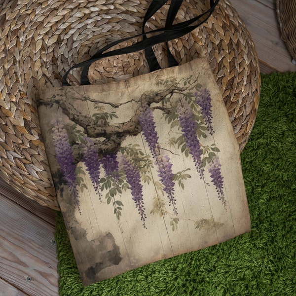 WISTERIA TOTE BAG, Wisteria Purse, Wisteria Book Bag, Wisteria Recycle Bag, Wisteria Library Bag, Boho Chic Bag, Botanical Market Bag