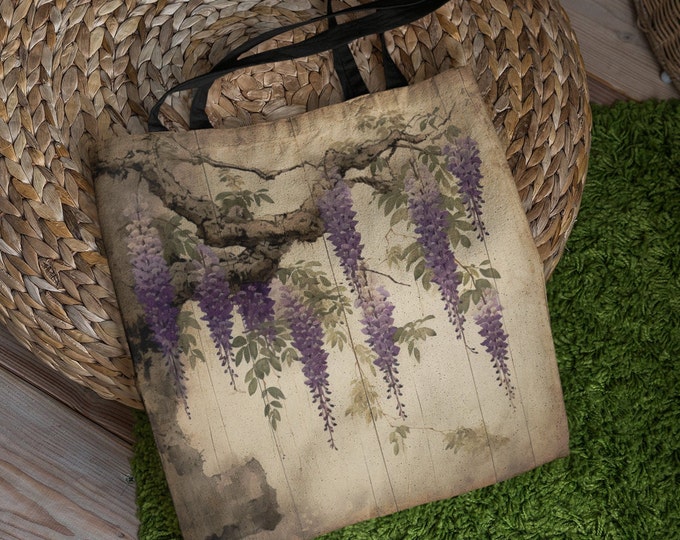 WISTERIA TOTE BAG, Wisteria Purse, Wisteria Book Bag, Wisteria Recycle Bag, Wisteria Library Bag, Boho Chic Bag, Botanical Market Bag