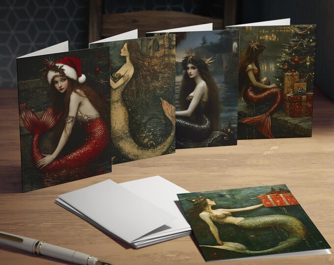 Mermaid Holiday Cards, Mermaid Christmas Cards, Mermaidcore Cards, Fantasy Christmas Cards, Fairytale Cards, Fantasy Holiday Gift for Her