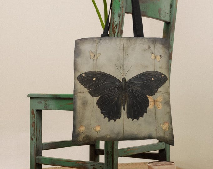 Gothic Tote Bag, Goblincore Reusable Bag, Gothic Purse Butterfly Market Bag, Cottagecore Bag, Fairycore Bag, Dark Academia Tote Bag Gift