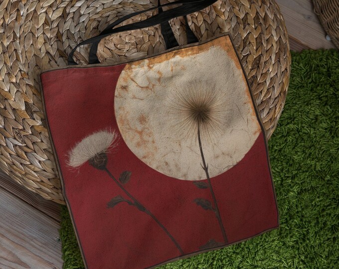 MODERN ART TOTE Bag, Wildflower Tote Bag, Red and White Market Bag, Red and White Purse, Boho Purse, Wildflower Reusable Tote