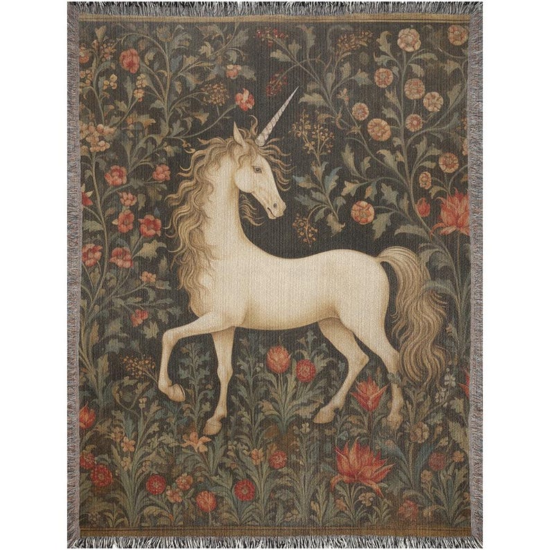 Unicorn Tapestry Woven Blanket -- (A4)), Unicorn Tapestry, Unicorn Throw, Fairytale Throw, Fantasy Blanket, Fantasy Throw, Mythical Blanket image 3
