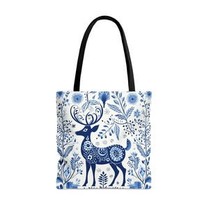 SCANDINAVIAN FOLK TOTE bag, Scandinavian Folk Purse, Blue Boho Purse, Blue Market Bag, Scandinavian Folk Reusable Bag