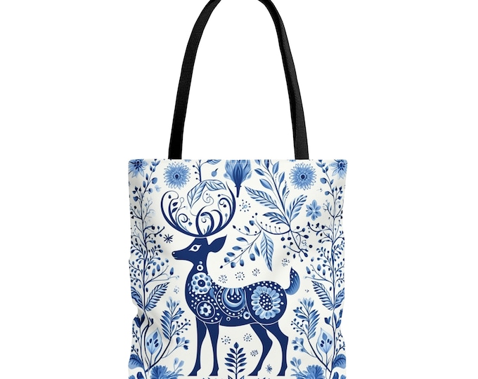 SCANDINAVIAN FOLK TOTE bag, Scandinavian Folk Purse, Blue Boho Purse, Blue Market Bag, Scandinavian Folk Reusable Bag
