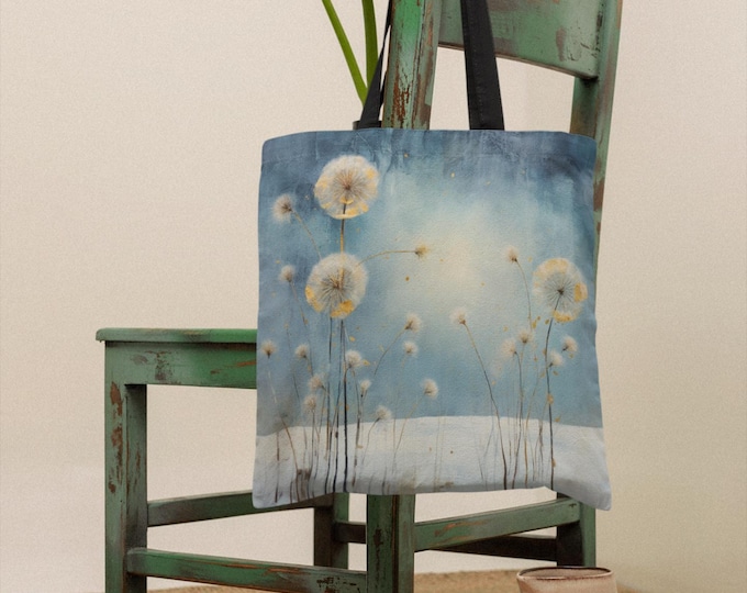 WINTER TOTE BAG Winter Dandelion Bag Christmas Tote Bag Christmas Market Bag Holiday Tote Bag Holiday Reusable Bag Winter Purse Gift for Her