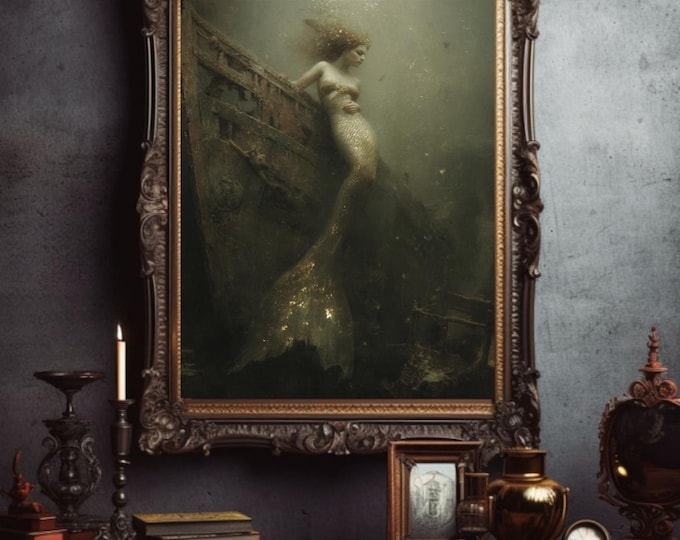 GOTHIC MERMAID Art Print (20 x 30), Mermaidcore Artwork, Mermaid Print, Siren Print, Fairycore Art, Print, Fantasy Art, Fairytale Print Gift