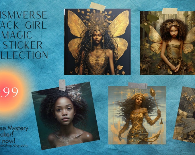 5 3inch Black Girl Magic Fantasy Stickers - Fairycore, Junk Journal, Diverse Fantasy, Black Girl Magic, Back to School, Melanin Mermaid
