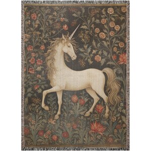 Unicorn Tapestry Woven Blanket -- (A4)), Unicorn Tapestry, Unicorn Throw, Fairytale Throw, Fantasy Blanket, Fantasy Throw, Mythical Blanket image 1