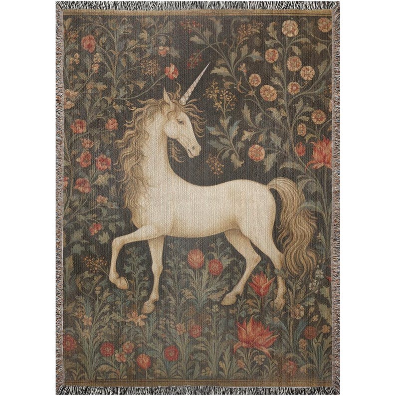 Unicorn Tapestry Woven Blanket -- (A4)), Unicorn Tapestry, Unicorn Throw, Fairytale Throw, Fantasy Blanket, Fantasy Throw, Mythical Blanket image 1