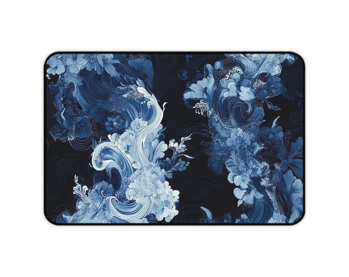Blue Ocean Desk Mat, Swirling Sea Mouse Pad, Nautical Workspace Decor, Coastal Office Accessories, Water Inspired Desk Blotter, Oceanic