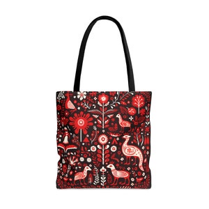 BLACK & Red SCANDINAVIAN TOTE bag, Scandinavian Purse, Scandinavian Market Bag, Scandinavian Reusable Bag, Boho Tote Bag