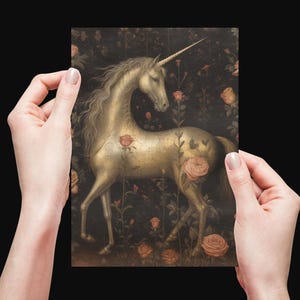 UNICORN VALENTINE&#39;S CARD, Gothic Unicorn Card, Fantasy Postcard, Magical Postcard, Fairytale Postcard, Magical Postcard Fantasy Gift for Her