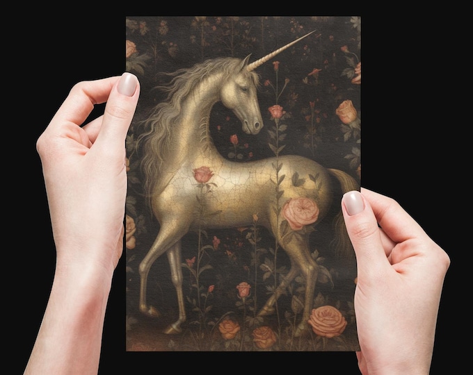 UNICORN VALENTINE'S CARD, Gothic Unicorn Card, Fantasy Postcard, Magical Postcard, Fairytale Postcard, Magical Postcard Fantasy Gift for Her