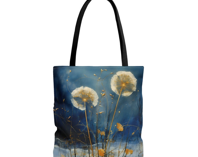 BLUE DANDELION TOTE, Wildflower Tote, Cottagecore Tote, Fairycore Tote, Fairycore Purse, Boho Purse, Boho Market Bag